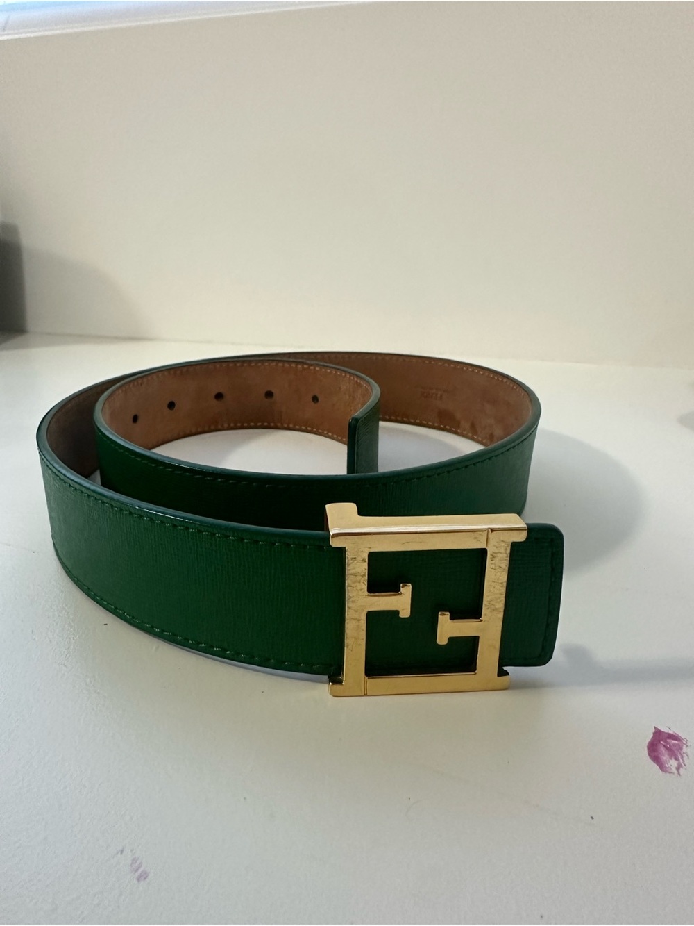 Fendi Brown Leather Belt Strap with Stitched Edge